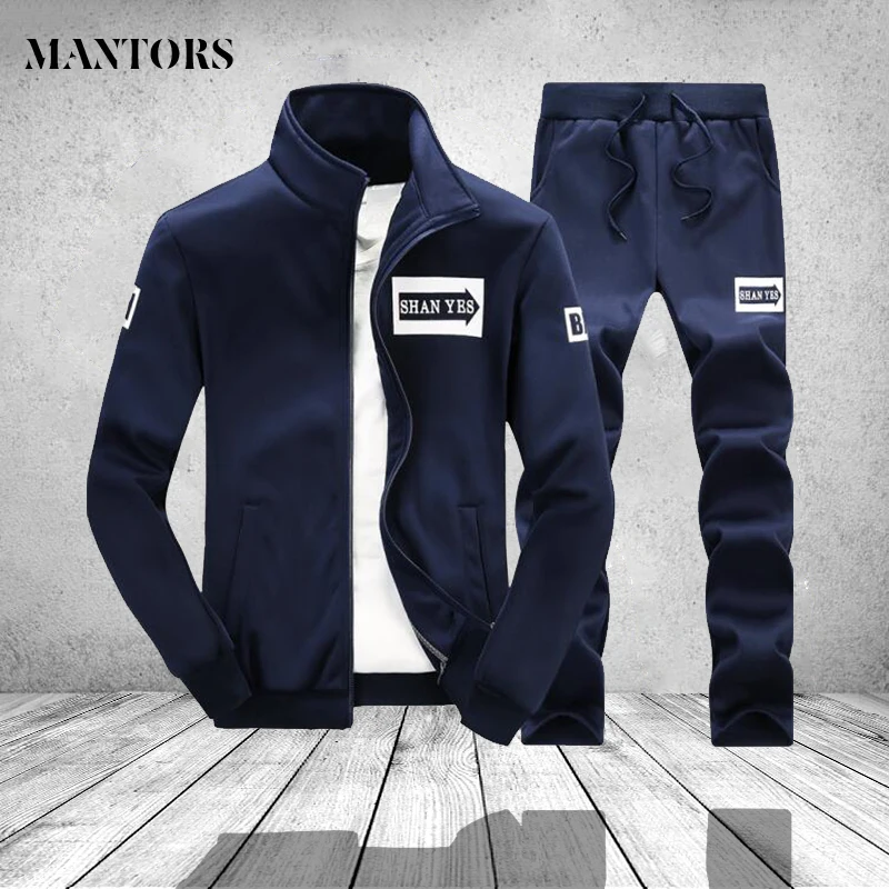 

2019 Tracksuit Men Sportswear Set Spring Two Pieces Stand Collar Outwear SportsSuit Jacket and Sweatpant Man Casual Track Suits