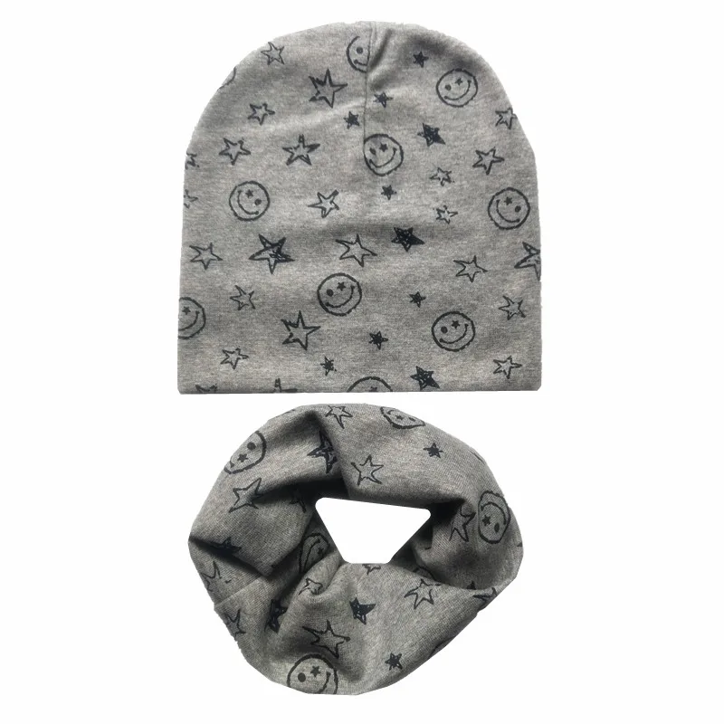 Осень-зима детская шапка комплект для мальчиков и девочек весной шеи шарф теплый шарф Детские вязаные шапки комплекты хлопок детская