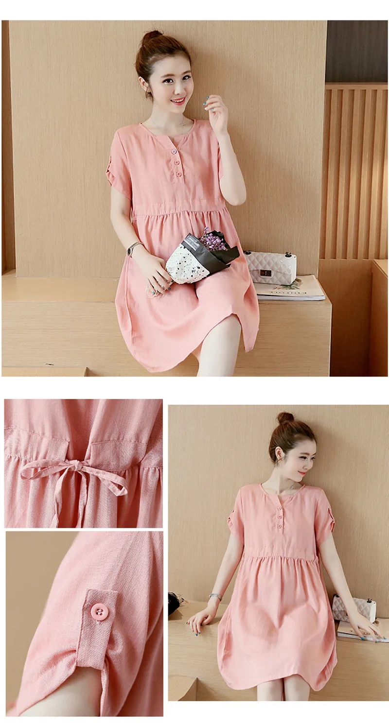 maternity dress linen nursing pregnance v-neck clothes breast