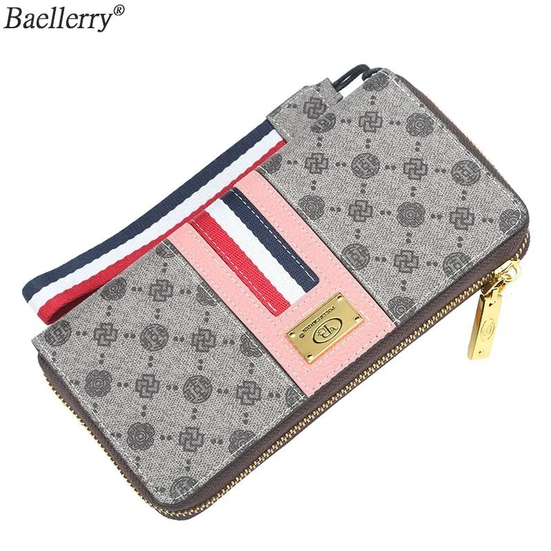 

Baellerry Patent Design Vintage Women Striped Long Wallet Coin Purses Money Pocket ID Card Holders PU Leather Handbag Phone Bag