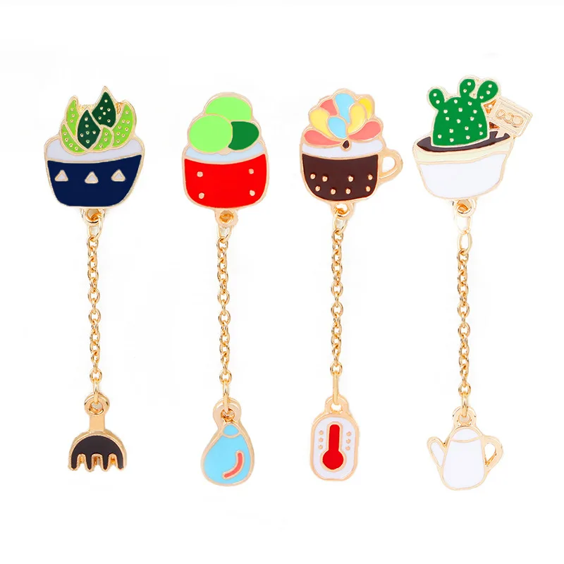 2017 font b Clothing b font accessories carnalidade cactus flowerpots pins with pin badge enamel brooch