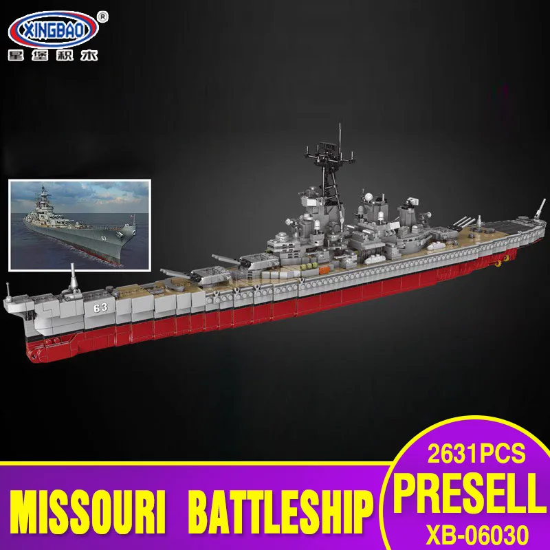 

XINGBAO 06030 2631pcs Military Series The Missouri Battleship Set Building Blocks Bricks New Kid Toys Christmas Gifts Ship Model