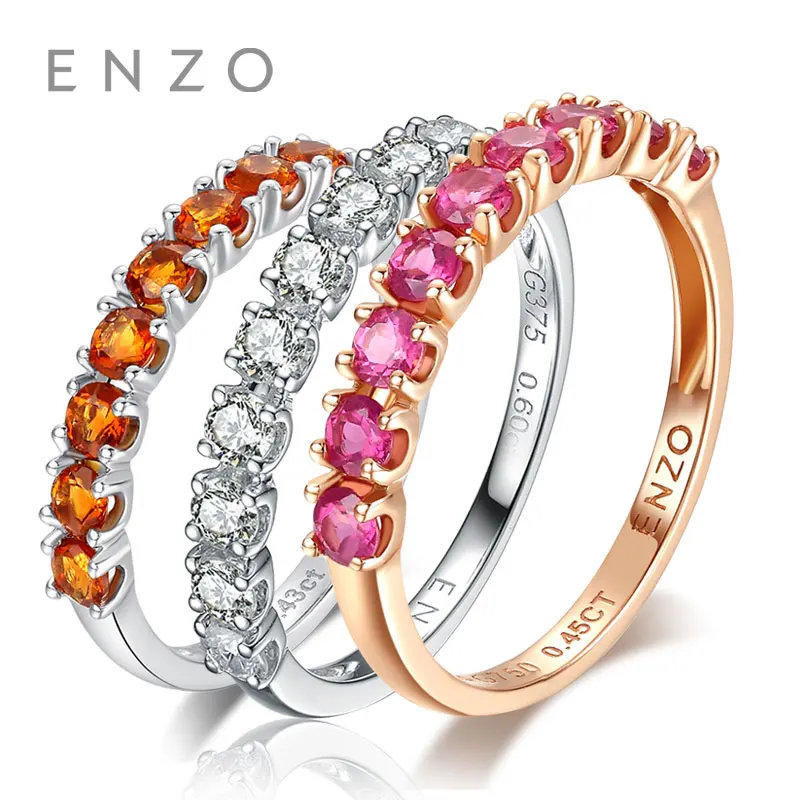 

ENZO Natural Gemstone 0.59 Ct Pink Tourmaline/White Sapphire/Citrine 9K Yellow/White Gold Rings For Women's wedding rings