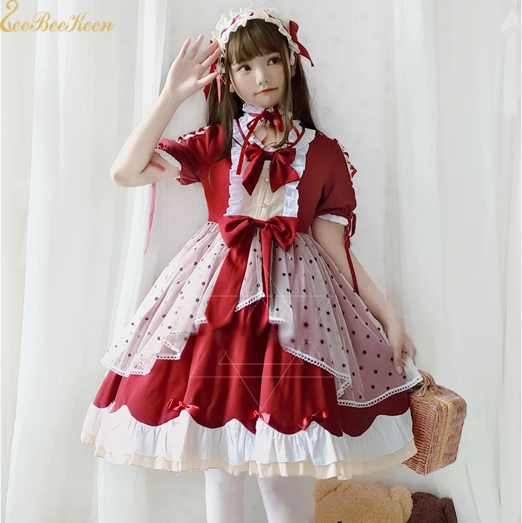 

Lolita OP Dress For Girls Child Little Red Riding Hood Princess Dress Women Sweet Lolita Costume Adult Halloween Cosplay Costume