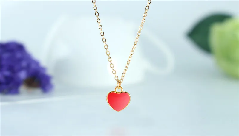 Classic Little Red Heart Clavicle Necklace Gold Color Jewelry Love Heart Pendant Necklaces For Women Jewellery bijoux femme k136 (6)