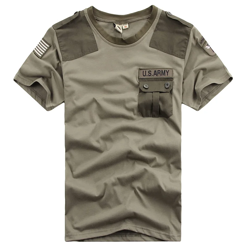 Idopy летние мужские лоскутные Футболки с карманами в армейском стиле США, быстросохнущие футболки в военном стиле для крутых мужчин - Цвет: Khaki