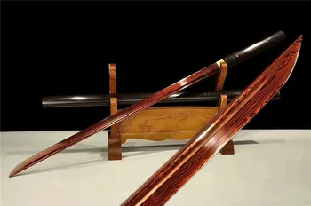 

High Quality Stick Sword Katana Sharp Blood Red Damascus Steel Blade Ebony Sheath