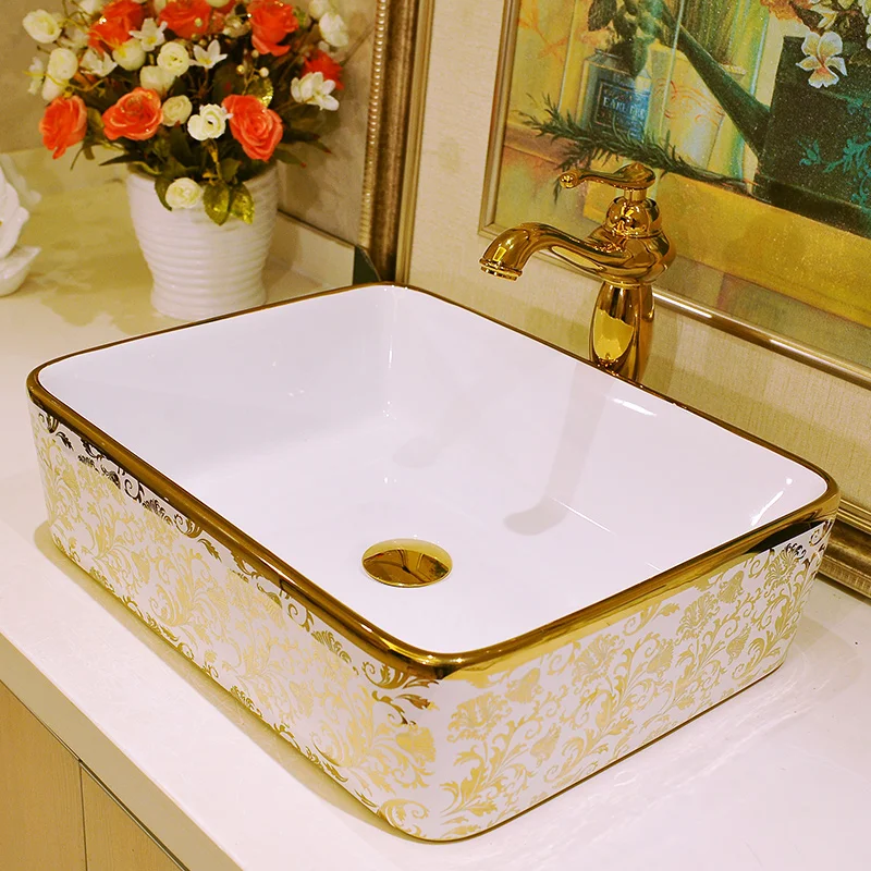 Us 195 0 Mosaic Gold Rectanglar Washbasin Luxurious Artistic Wash Basin Bathroom Sink In Bathroom Sinks From Home Improvement On Aliexpress Com