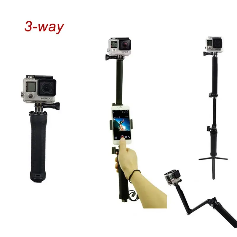 Buy Cheap 3 way Extension Selfie Stick Grip Tripod Mount for Gopro hero 5 4 session/4/3+/3 SJCAM SJ4000 Xiaomi Yi 4k Wifi Action Camera