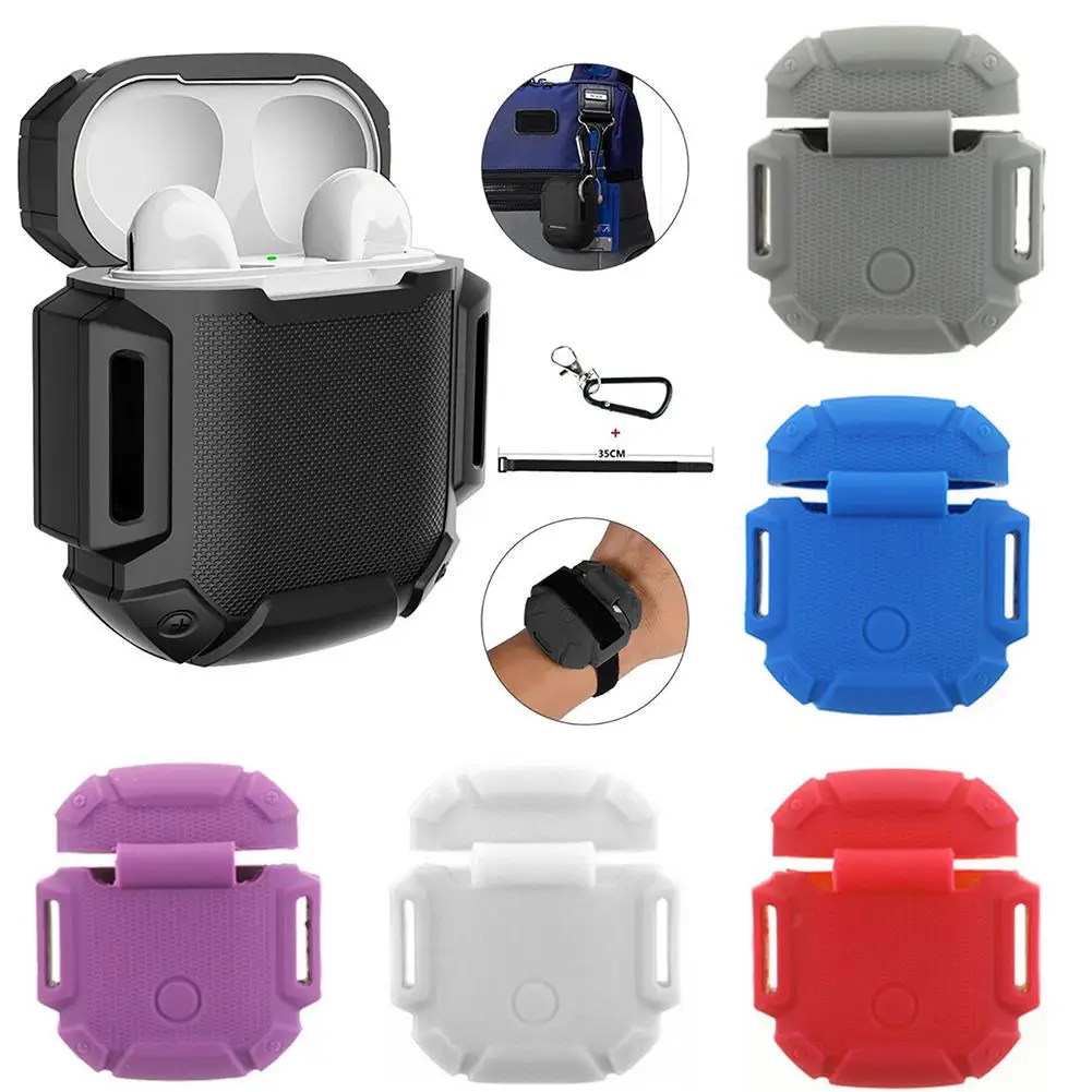 

New Earphones Protective Silicone Case Cover with Carabiner Wrist Strap for Airpods