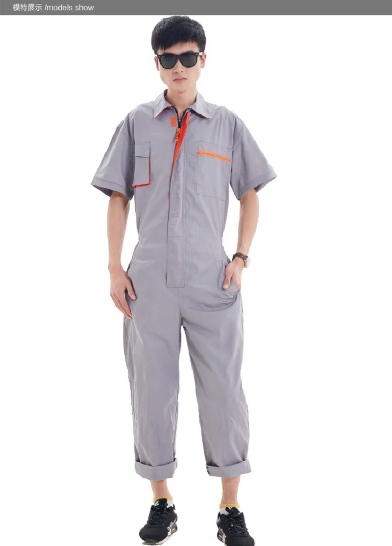 Men Work Clothing short Sleeve Women Coveralls High Quality Unisex Overalls Worker Repairman Machine Auto Repair Plus Size - Цвет: men  grey