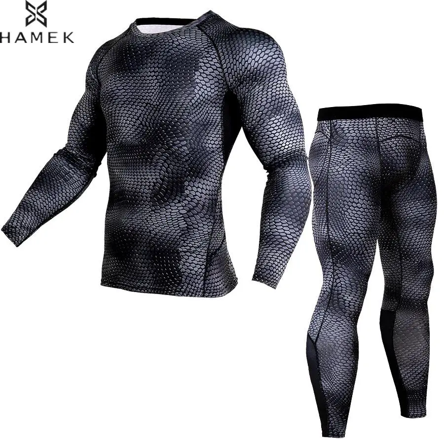 

Men Compression Shirt Pants Set Bodybuilding Tights Long Sleeve Shirts Leggings Sport Suit Workout Fitness Sportswear Serpentine