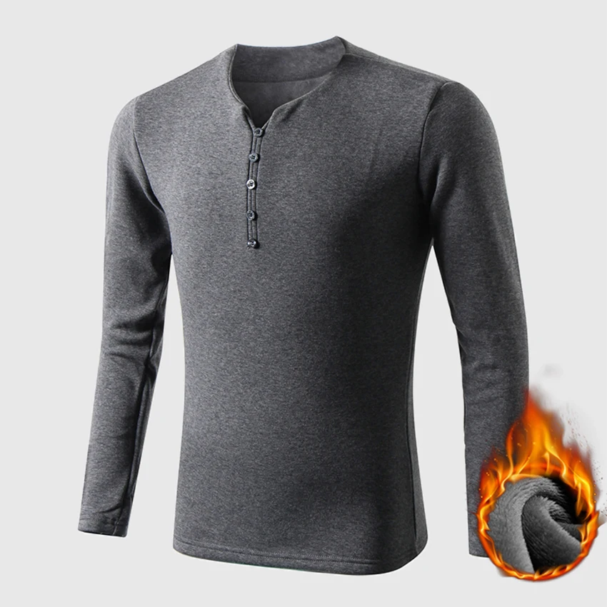 2019 New Men Autumn Winter Button Slim V collar Long sleeved Undershirt Homme Bottoming Shirt