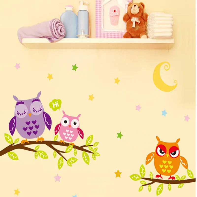 Us 146 40 Offcute Owls Wall Stickers For Kids Children Bedroom Room Decoration Animals Wall Art Mural Decals Cartoon Owl On Tree Wall Sticker In