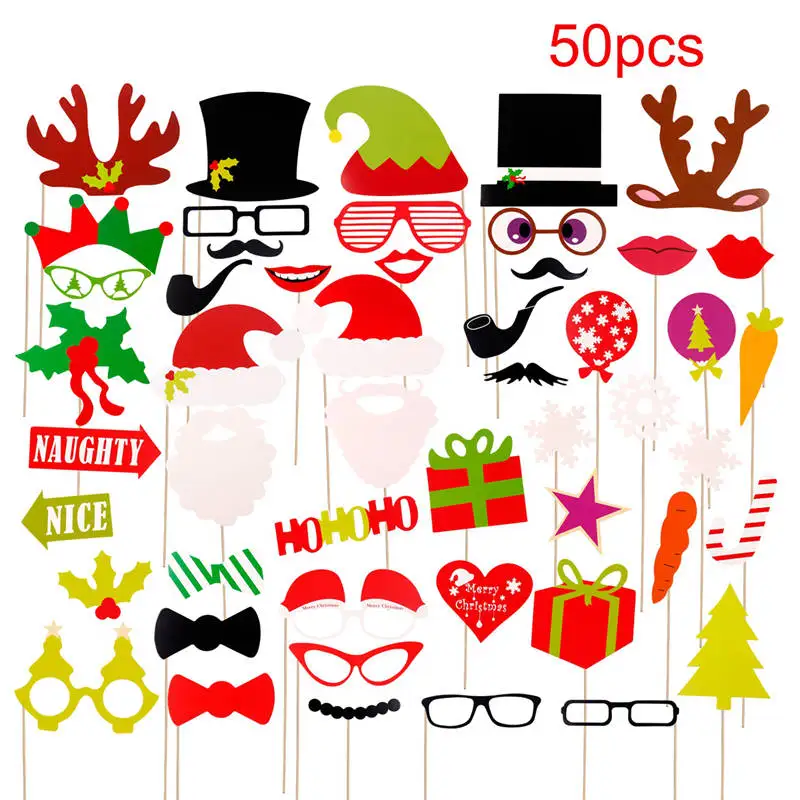 PATIMATE Christmas Paper Hat Funny Moustache Party Mask Photography Christmas Decoration Photo Props - Цвет: 50pcs