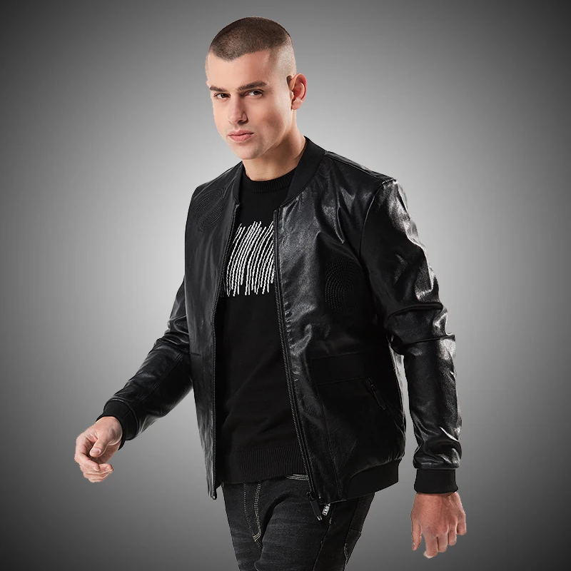 Solid Color PU Leather Jacket Men Slim Fit Motorcycle Style Leather Jacket for Male Blue Black Clothing J0201
