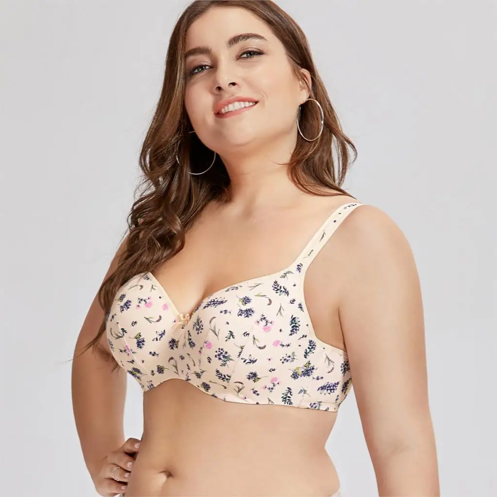 Goedkoop Vrouwen Balconette Volledige Figuur Beugel Licht Gevoerd Gedrukt Bloemen Glad Contour Beha