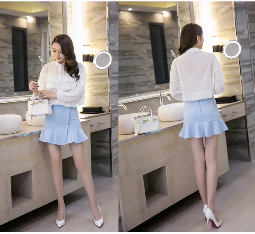 SEXMKL Плюс Размер Женская мини-юбка Harajuku Повседневная Корейская Высокая талия короткие юбки с оборками Сексуальная Дамская юпа черная юбка-карандаш