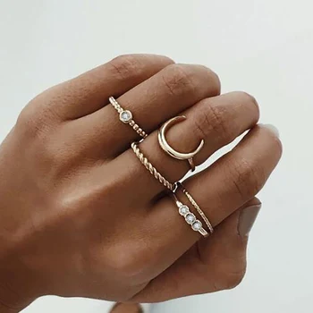 

Gold Color 5pcs/set CZ Crystal Midi Knuckle Rings for Women Bohemian Moon Charms Rings Wedding Party Anillos Anel Rings Jewelry
