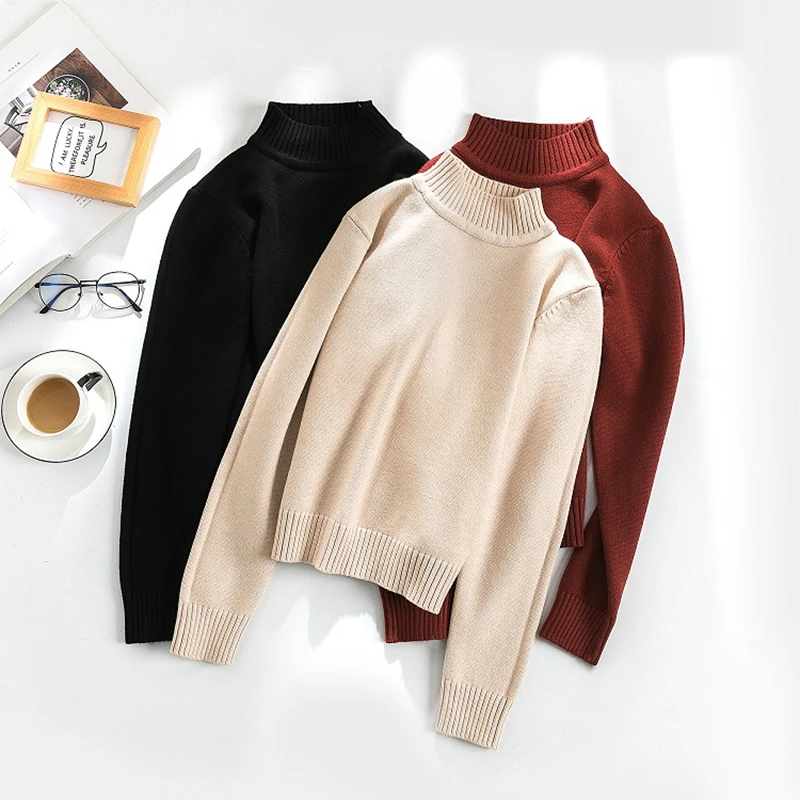 Najtaniej Gkfnmt sweter z golfem kobiet zima ciepłe kobiet Jumper gruby boże narodzenie swetry żebrowane dziergany sweter Top Pull Femme Hiver