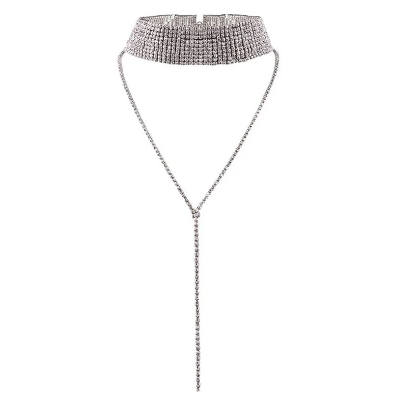 Женское Ожерелье с кристаллами длинное Золотое|long necklace|gold chockernecklace chocker |