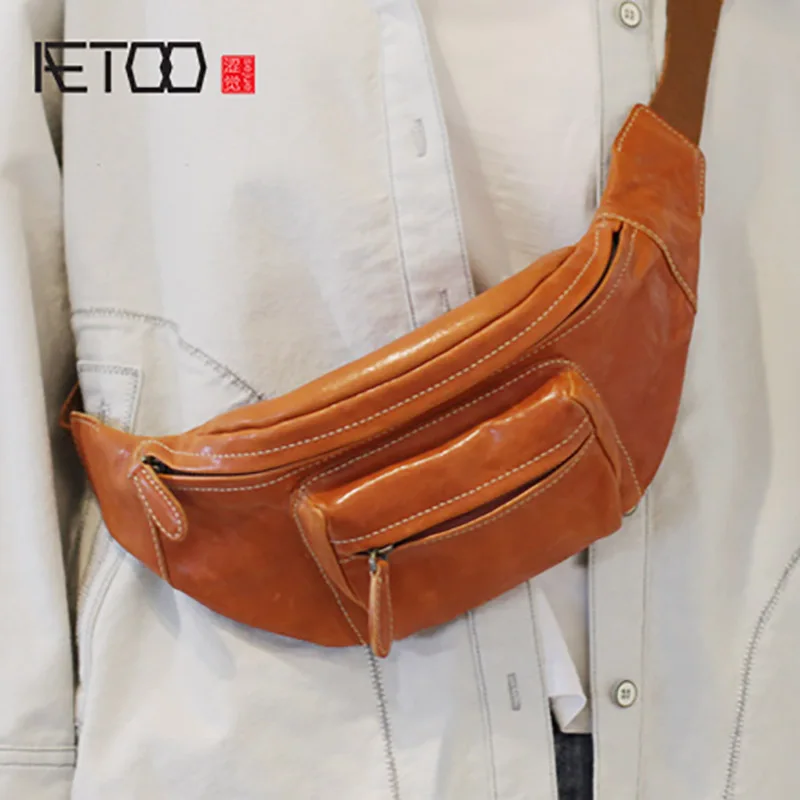 

AETOO Chest bag, female leather hundred trendy waist bag, dual-use retro crossbody bag