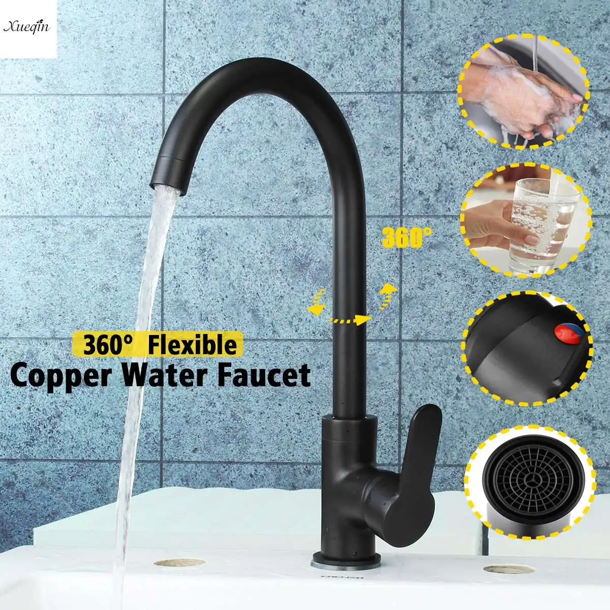 

Black Spray Paint Kitchen Sink Faucet Single Handle Cold and Hot Water Mixer Faucets
