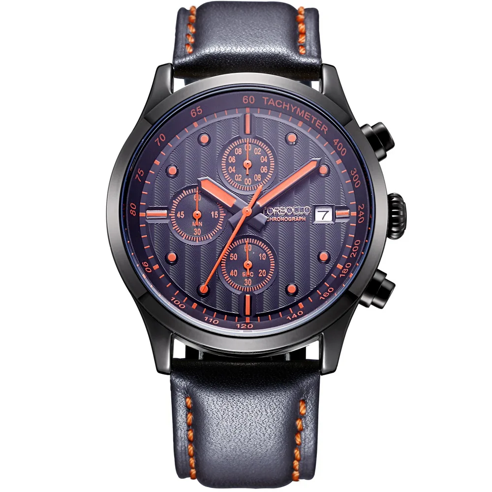 2016 Original Fashion Designer Black Dial Red Number Chronograph