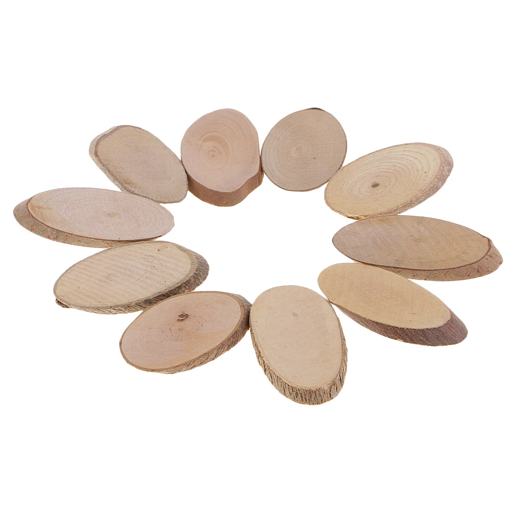 10 Pieces Rustic Wood Oval Log Slices for Wedding Party Table Decoration Painting Drawing Craft Photo Props 6cm