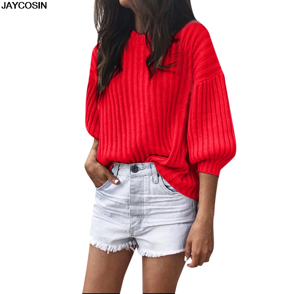 

JACOSIN Women Sweater Casual solid polyester Three Quarter Lantern Sleeveless Pullover Sweaters Autumn plus size S-5XL 20190315