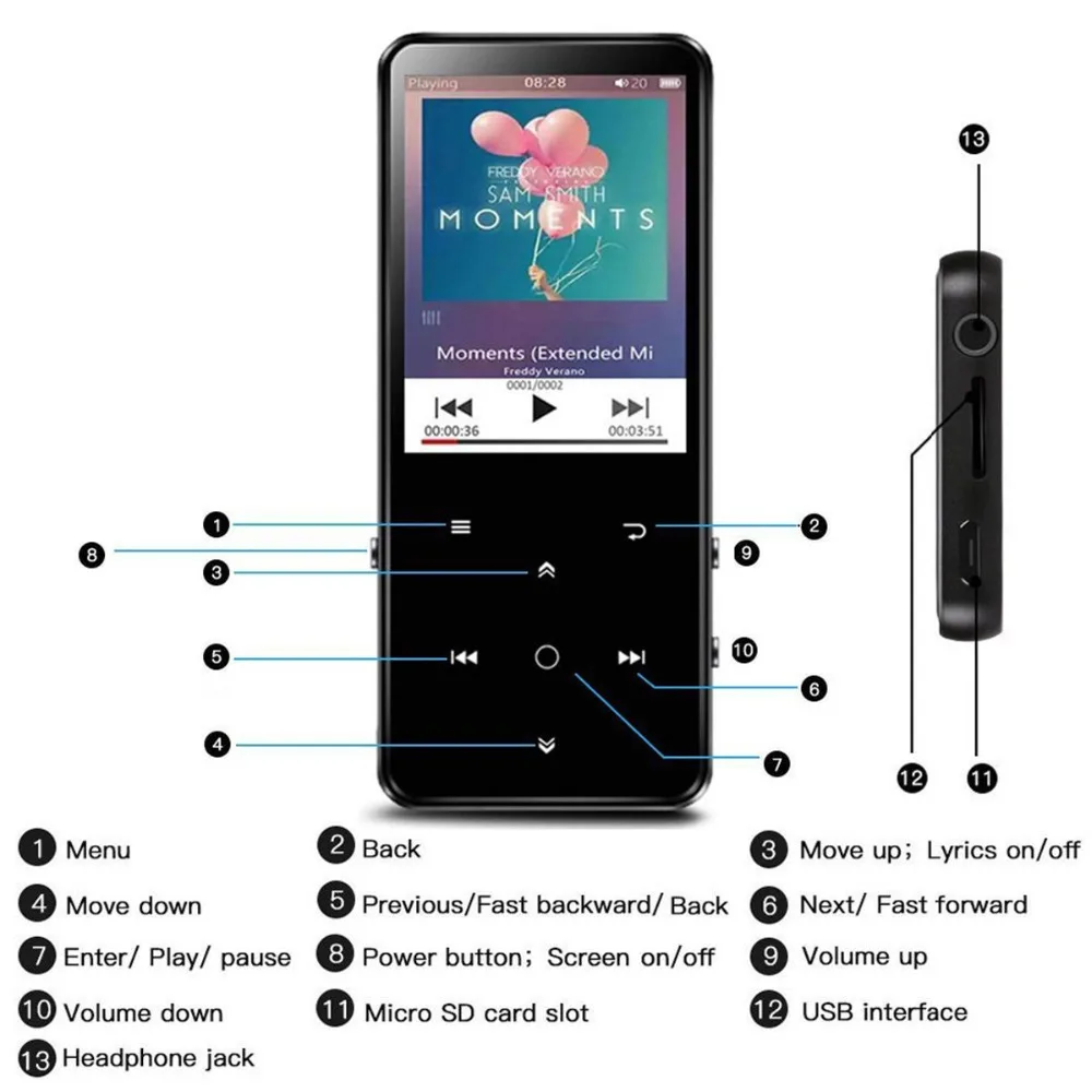 CHENFEC Bluetooth 4,0 MP4 плеер с 2,4 дюймов TFT цветной экран 16 Гб Lossles звук музыка MP4 медиаплеер с FM радио Walkman