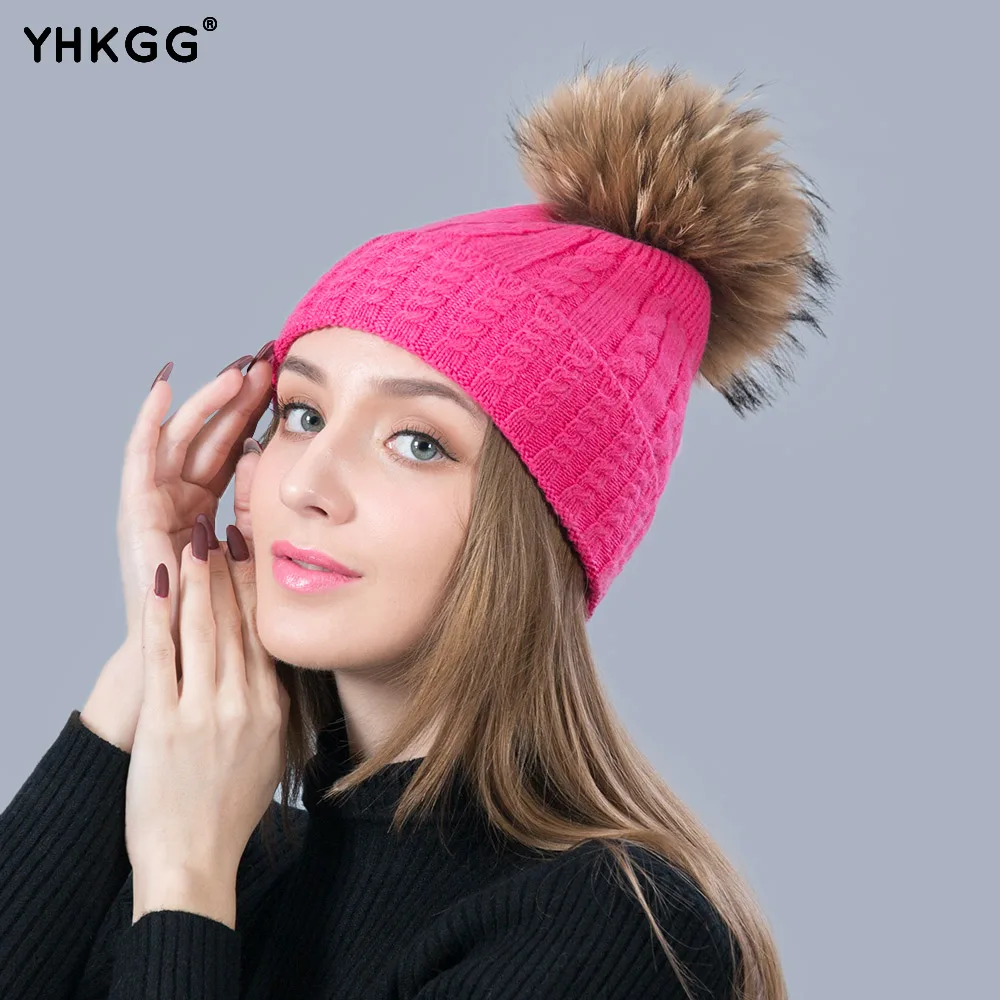 

YHKGG 2018 New Autumn Winter Warm Cashmere Women Hat Fur Pom Pom Hats HatHemp Pattern Casual High Quality Vogue Beanies Caps