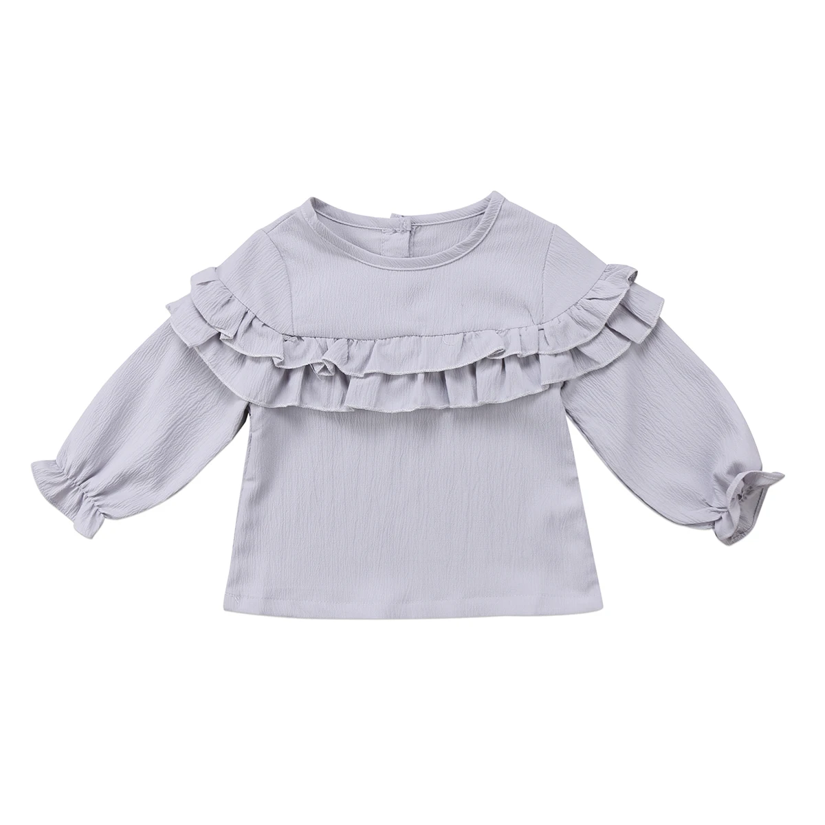 Pudcoco/Детская футболка с длинными рукавами для маленьких девочек; топы с рюшами; милые хлопковые повседневные футболки для новорожденных; топы - Цвет: Серый