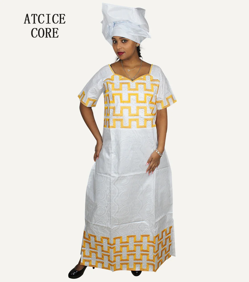 Африканские платья для женщин Новые африканские Базен riche дизайн платья Вышивка платья длинное платье с шарфом короткий рукав