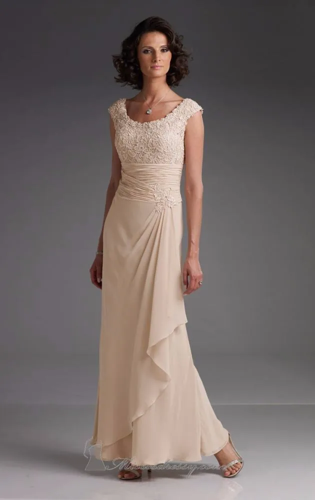 

2015 Fashion Woman Modern Formal Dresses Cap Sleeves Lace Champagne Casual Mother of the Bride/Groom Dresses Party Gowns