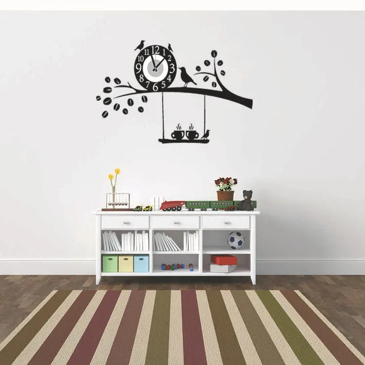 2015 removable diy clock wall stickers home decor black birds tree