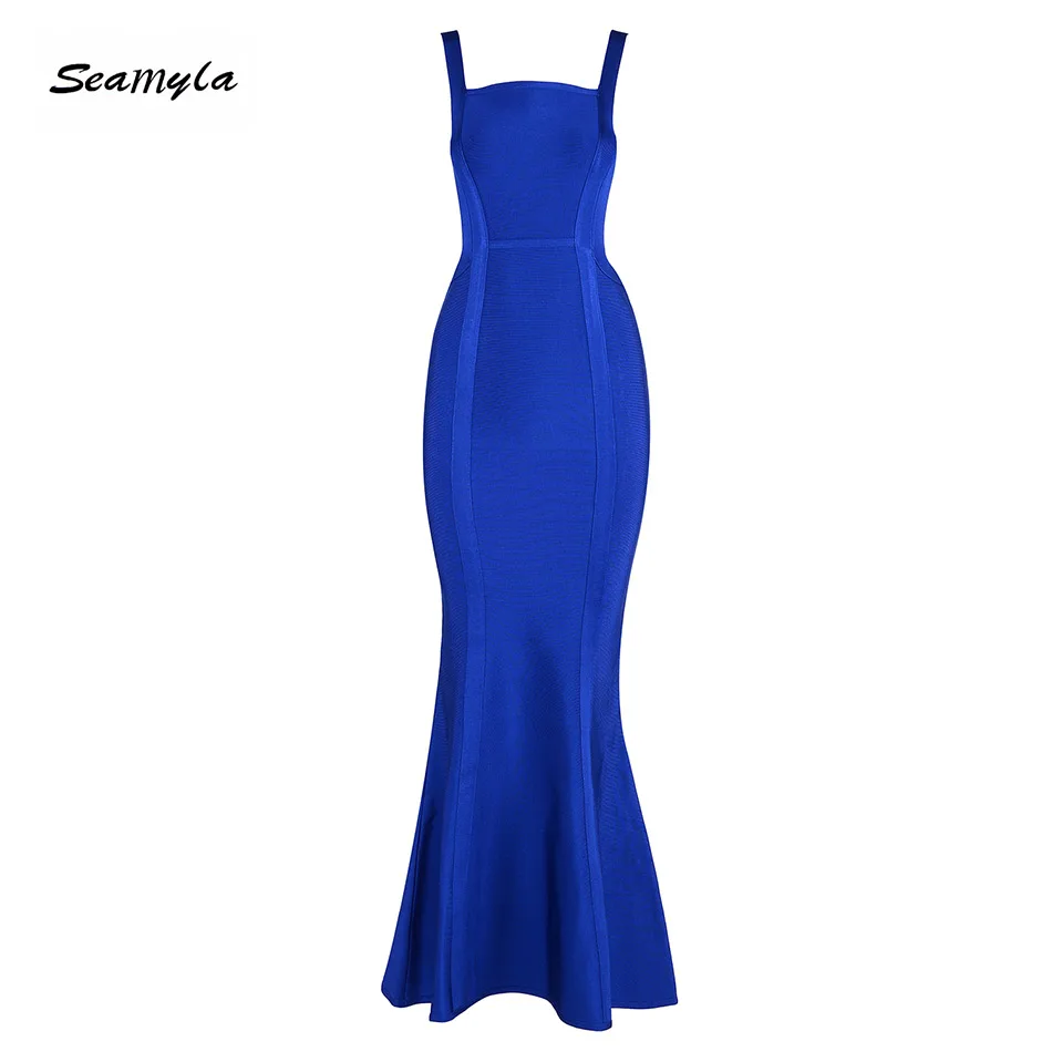 

Seamyla New Fashion Evening Party Dress Women Sexy Backless Long Dresses Spaghetti Strap Rayon Vestidos Bodycon Bandage Dresses