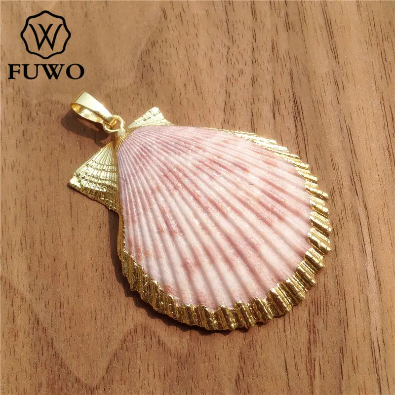 FUWO кулон в виде раковины из натурального гребешка 24 К Позолоченные Разноцветные морские раковины минималистичные ювелирные изделия для отдыха оптом PD530