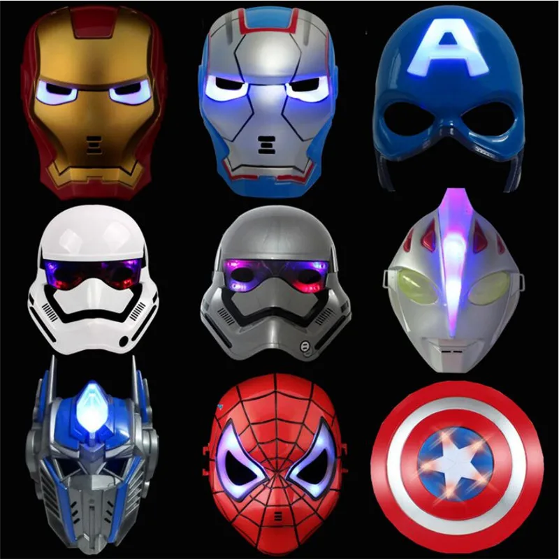 

New Marvel Avengers Movie LED Glowing Mask Star Wars Darth Vader Anime Super Hero Iron man Ant-Man Hulk Thor Action Figure Toys