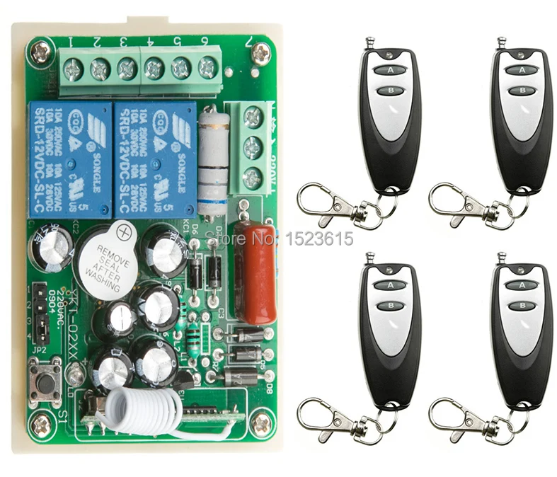

NEW Wireless RF Remote Control Switch teleswitch AC220V 10A 2CH 4PCS Transmitter With Battery+ Receiver Access/door System