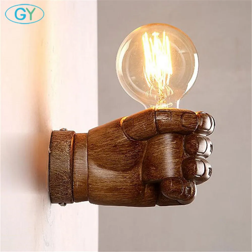 

Retro industry Wall Restaurant Bar Cafe fist resin wall lamp bedroom bedside wall sconces lighting vintage rustic white arandela