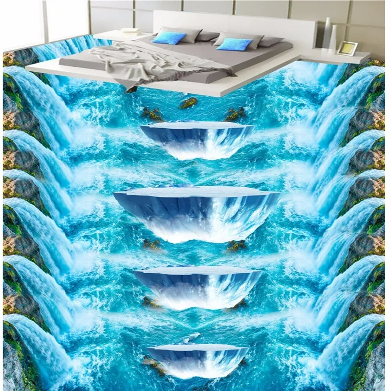 3d-pvc-flooring-custom-photo-mural-picture-wall-sticker-The-waterfall-water-floating-island-painting-room (2)