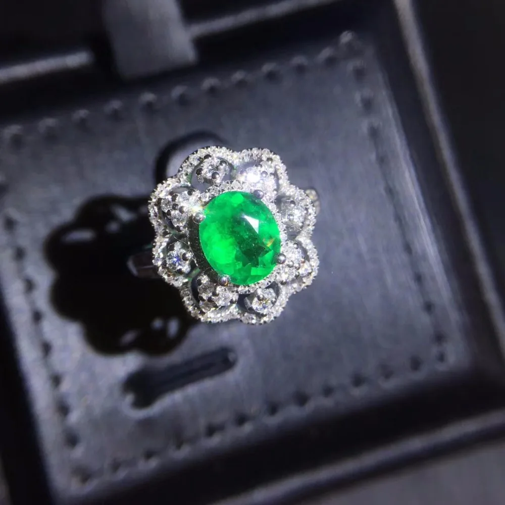 

Fine Jewelry Customized Real Pure 18 K White Gold 100% Natural Emerald Gemstones 1.0ct Female Wedding Rings for women Fine Ring