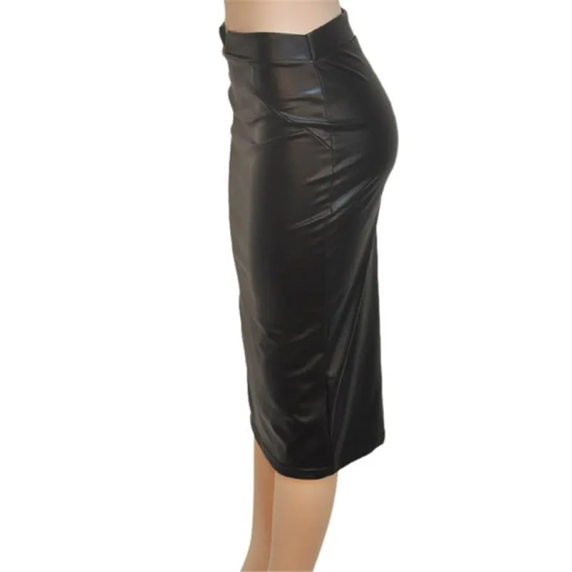Womens Fashion Casual Skirt Women Leather Skirt High Waist Slim Party Pencil Skirt High Waist Knee-Length skirts ladies R11 (3)
