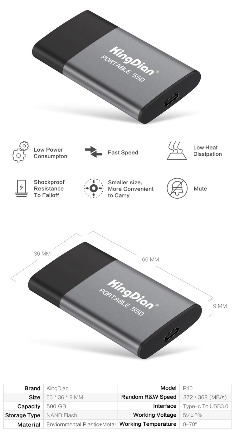 KingDian портативный SSD USB3.0-type-C твердотельный накопитель 500 Гб HD жесткий диск с три года гарантии