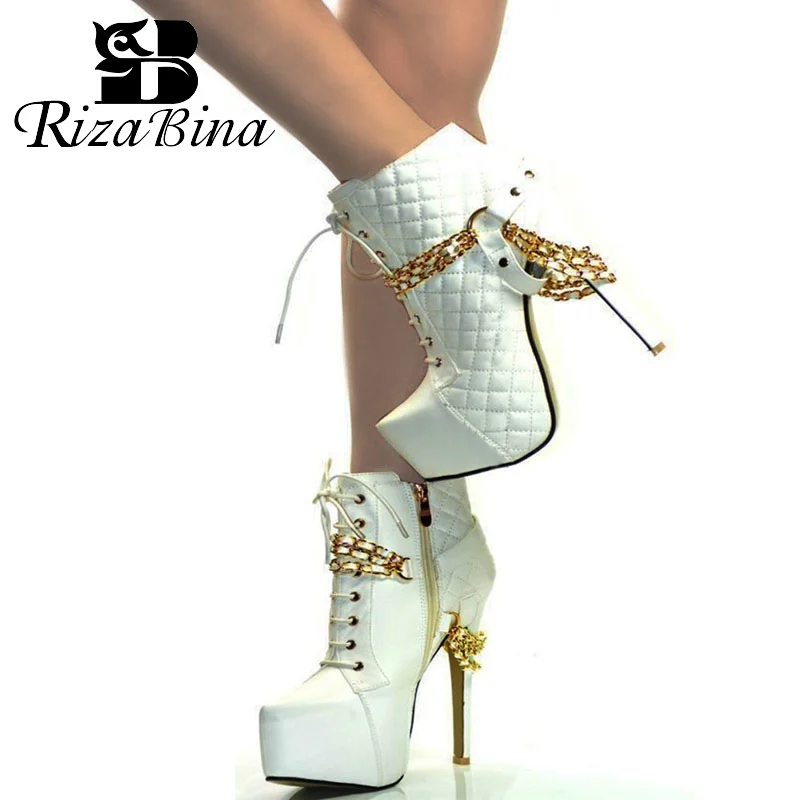 

RIZABINA High Quality Woman High Heels Shoes Pointed Toe Sexy Party Nightclub Ankle Boots Motorcycles Boots Size 35-40