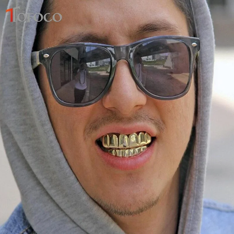 TOFOCO 4 цвета золотые зубы Grillz верхние и нижние грили хип-хоп зуб Grillz стоматологический Хэллоуин вампир Cosply игрушка зубы шапки Новинка