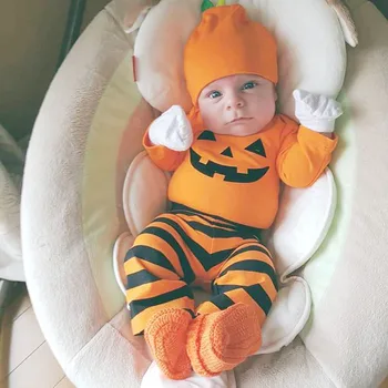

0-18M Newborn Infant Kids Baby Boy Girls Clothing Long Sleeve Halloween Romper Cute Striped Pants Cotton Childrens costume