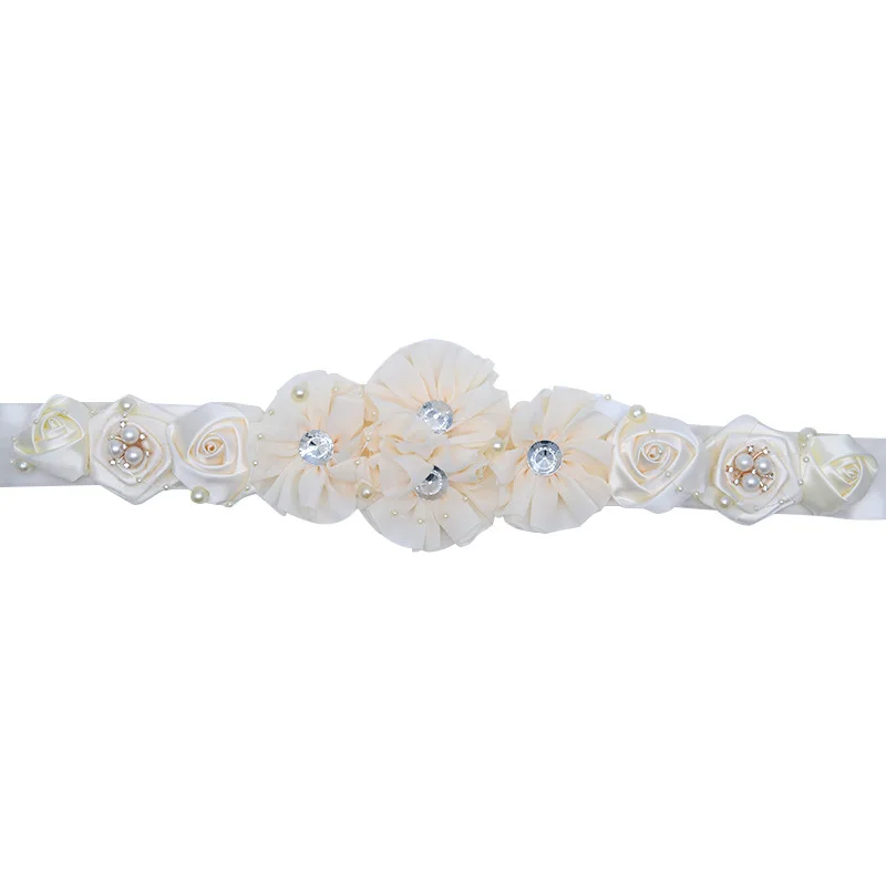 Красота Emily для женщин элегантный цветок Sash Стразы бисерный пояс свадебные ленты пояса свадебное платье пояс - Цвет: Слоновая кость