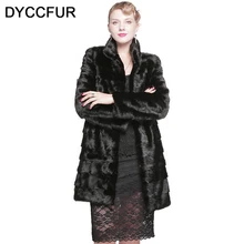 DYCCFUR real mink fur coat 90cm fashion long fur coat Genuine Leather Mandarin Collar mink fur coat women natural black coats